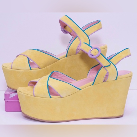 Platform Wedges Suede Soft Yellow. Pollini. Size 10 - Picture 4 of 8